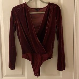 Burgundy velvet deep v body suit